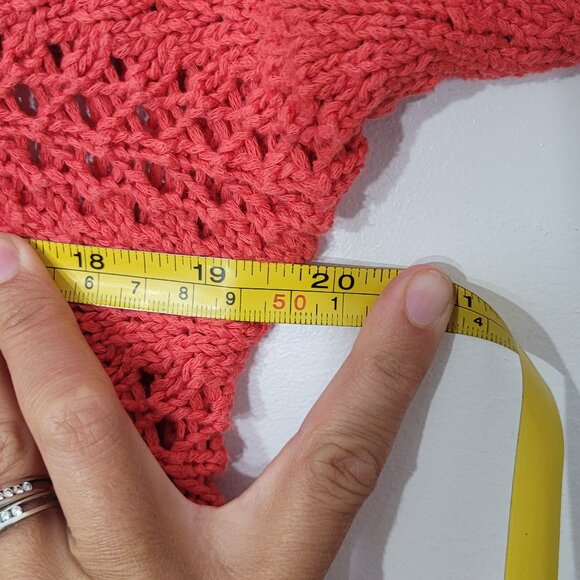 Aeropostale Red Orange Cotton Blend Short Sleeve Crochet Knit Crop Top Medium - Picture 8 of 10
